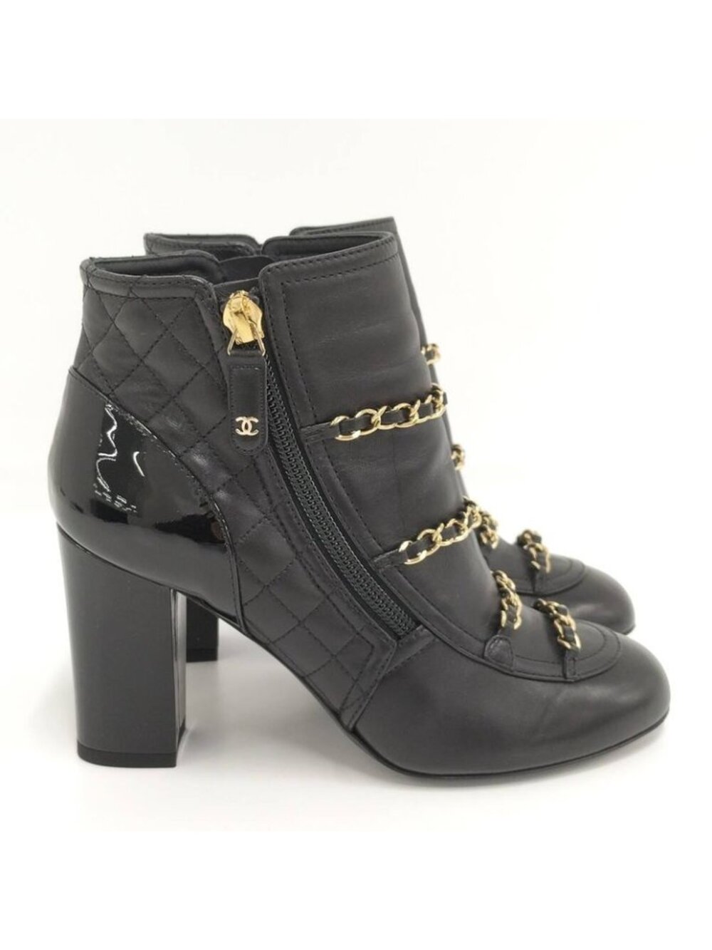 Chanel Chain Ankle Boots Leather Black Size 35 - Picture 4 of 11